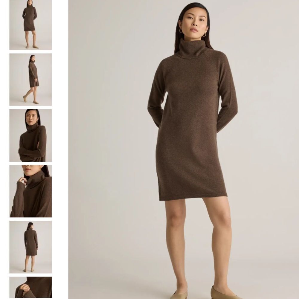 Quince 100% Mongolian Cashmere Turtleneck Sweater Dress Chocolate Brown Size XS